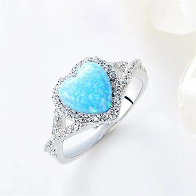 Women's Fashion White Sapphire Gemstone Rhinestone Heart Turquoise Rings for Women Elegant Diamond Wedding Engagement Party Banquet Ring Size 5-12