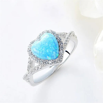 Women's Fashion White Sapphire Gemstone Rhinestone Heart Turquoise Rings for Women Elegant Diamond Wedding Engagement Party Banquet Ring Size 5-12