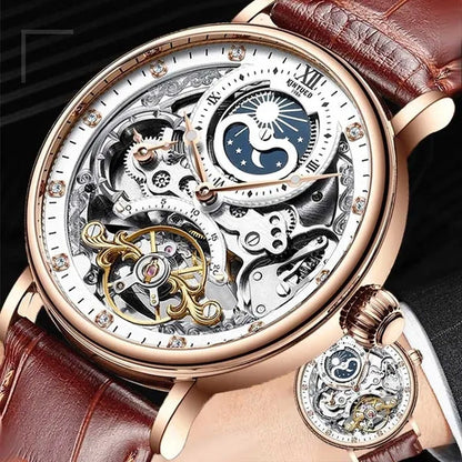 KINYUED Mechanical Automatic Watch Men Tourbillon Wristwatch Sports Clock Mechanism Self Winding Watches Casual Moon Horloge Man Watches