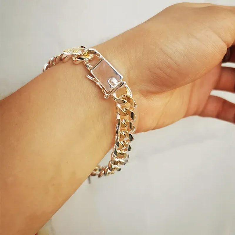 925 Sterling Silver Gold Color Exquisite 10mm Chain Bracelet for Women and Man Wedding Engagement Party Jewelry