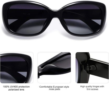 Vintage Square Sunglasses for Women Polarized UV Protection Havana Frame