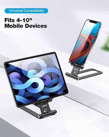 Foldable Aluminum Desktop Phone Stand, Portable Phone Stand, Adjustable Height Phone Holder, Cellphone Cradle Compatible with Iphone Pro/Max/Mini, Samsung Galaxy, Pixel Smartphone