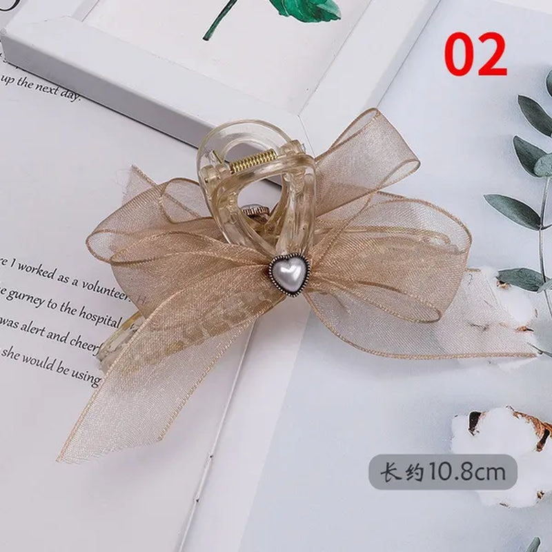 Bow Ribbon Pearl Pendant Tassel Hair Claw Hair Accessories Headdress Metal Grab Clip Hair Clip Shark Clip