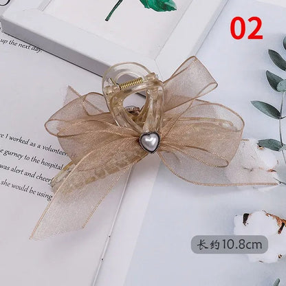Bow Ribbon Pearl Pendant Tassel Hair Claw Hair Accessories Headdress Metal Grab Clip Hair Clip Shark Clip