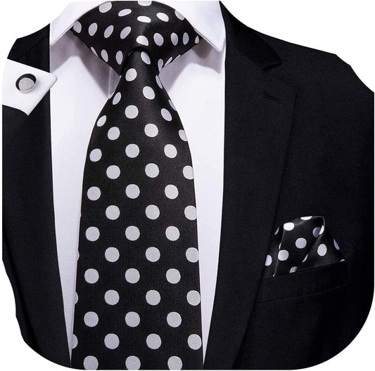 Silk Ties for Men Plaid Paisley Striped Necktie Pocket Square Cufflinks Set Formal Business