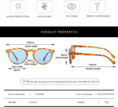 Vintage Polarized Sunglasses for Men round Sunglasses UV400 Protection Retro Hand-Crafted Acetate Frame