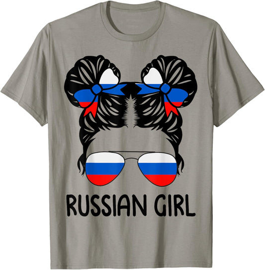 Russian Girl Messy Hair Russia Pride Patriotic Womens Kids T-Shirt