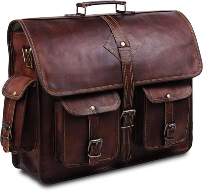 Vintage Leather Laptop Bag for Men Full Grain Large Leather Messenger Bag for Men 18 Inches with Rustic Look Best Leather Briefcase