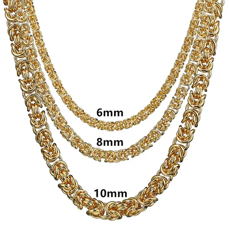 6/8/10mm Wide Fashion 316L Stainless Steel Silver/Gold Round Circle Byzantine Link Chain Men/Women Necklace 1PCS New