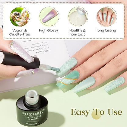 Pearl Top Coat Gel Nail Polish, Mermaid Glitter Nail Gel Polish 2-IN-1 Shiny Shell Thread Drawing Soak off UV LED Nail Gel for Nail Salon Home DIY Manicure 1PC 10Ml