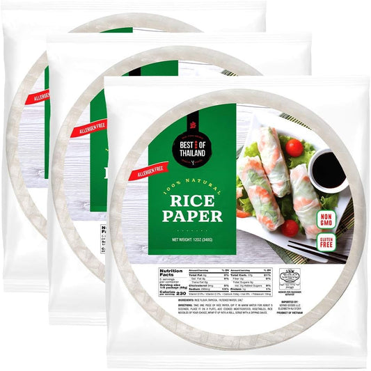 [Round] White Rice Paper Wraps 3 Pack | Perfect for Fresh Spring Rolls & Dumplings | Non-Gmo, Gluten-Free, Vegan & Paleo | Kosher for Passover Kitniyot