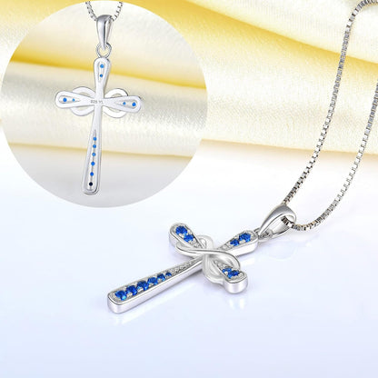 Women'S Cross Necklace 925 Sterling Silver Infinity Pendant Birthstone Criss Jewelry