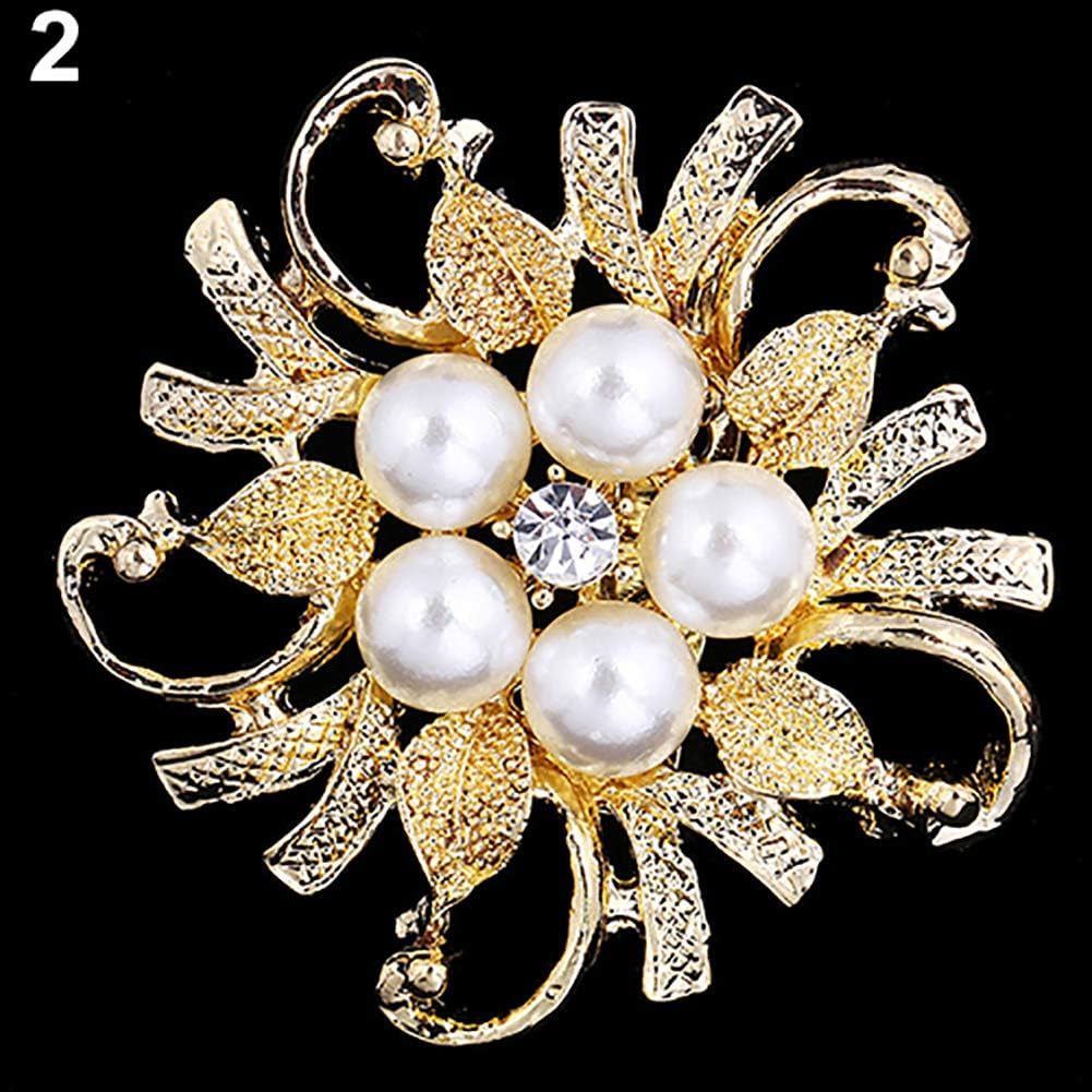 Elegant Princess Brooch Pin, Women Luxury Glossy Faux Pearl Rhinestone Flower Bouquet Brooch Pin, Bridal Wedding Jewelry Gold