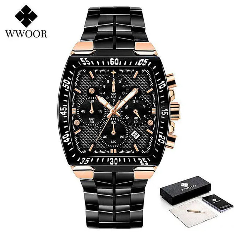 WWOOR New Watch Mens Luxury Square Big Dial Men Watch Waterproof Sports Military Chronograph Quartz Wristwatch Relogio Masculino