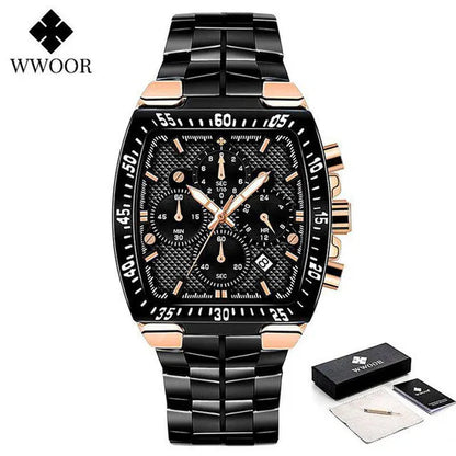 WWOOR New Watch Mens Luxury Square Big Dial Men Watch Waterproof Sports Military Chronograph Quartz Wristwatch Relogio Masculino