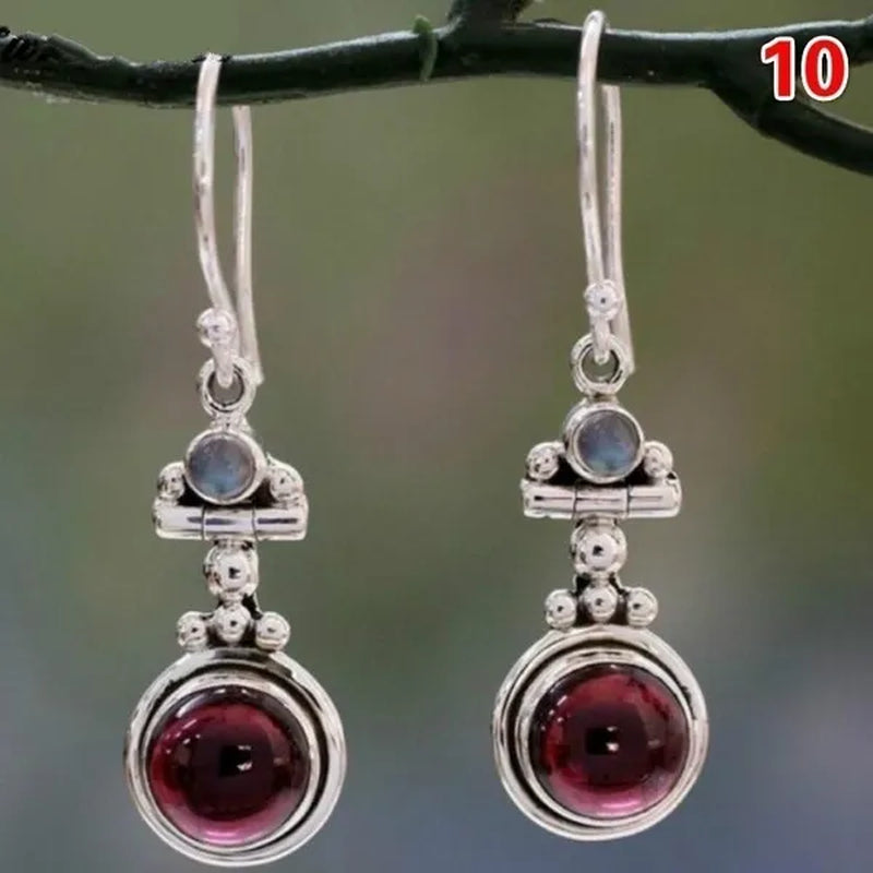 12Styles Vintage Earrings Rainbow Moonstone Earring Amethyst&Peridot&Pearl Dangle Earrings for Women Wedding Bridal Jewelry Gifts