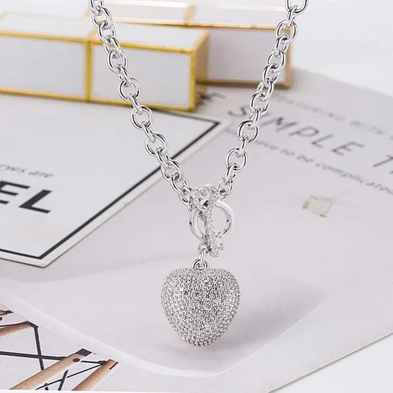 FASHION Women'S 925 Sterling Silver Necklace Noble Heart Pendant Necklace/Bracelet Solid Silver Rolo Chain Birthday Party Jewelry