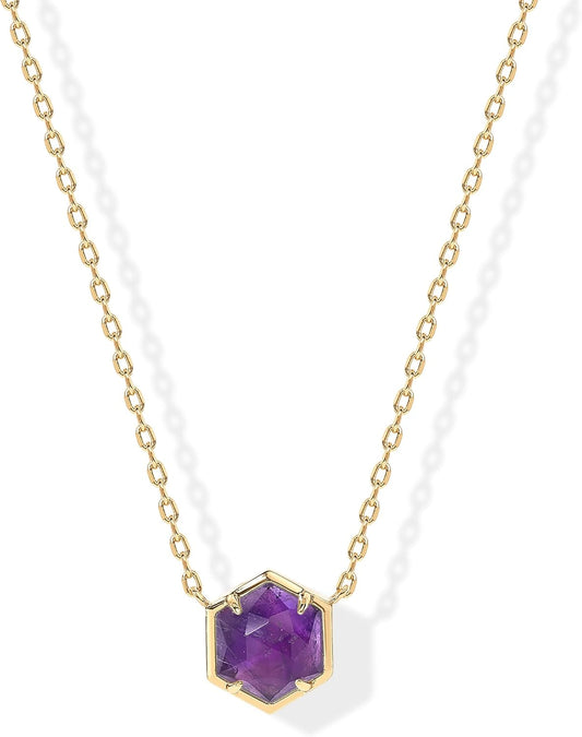 14K Gold Plated Gemstone Pendant Necklace | Dainty Chain Necklaces for Women | Amethyst, Green Fluorite, Labradorite, Rose Quartz Gemstone Pendants