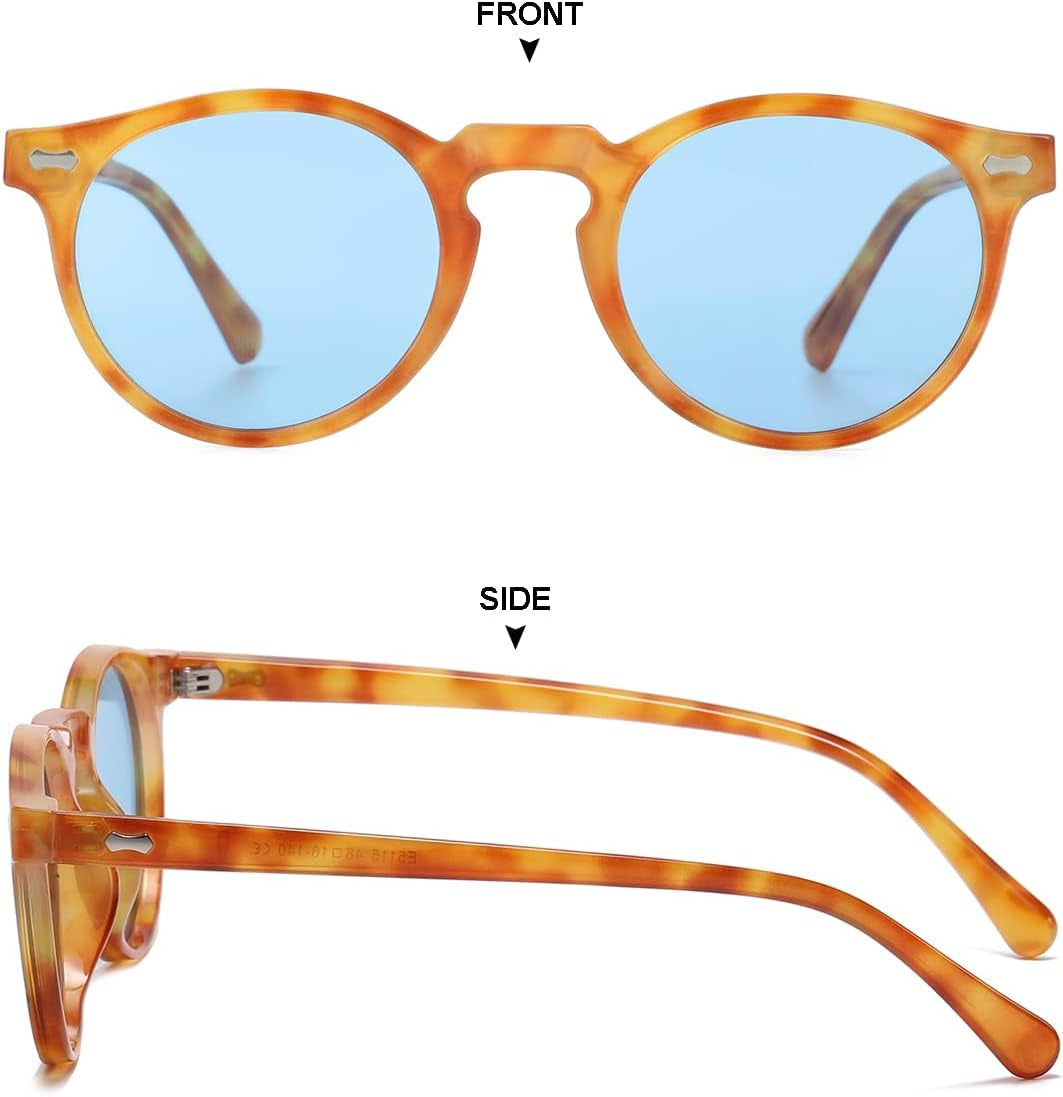 Vintage Polarized Sunglasses for Men round Sunglasses UV400 Protection Retro Hand-Crafted Acetate Frame