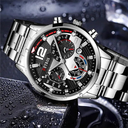 Fashion Men’s Stainless Steel Watches Luxury Quartz Wristwatch Calendar Luminous Clock Men Business Casual Watch