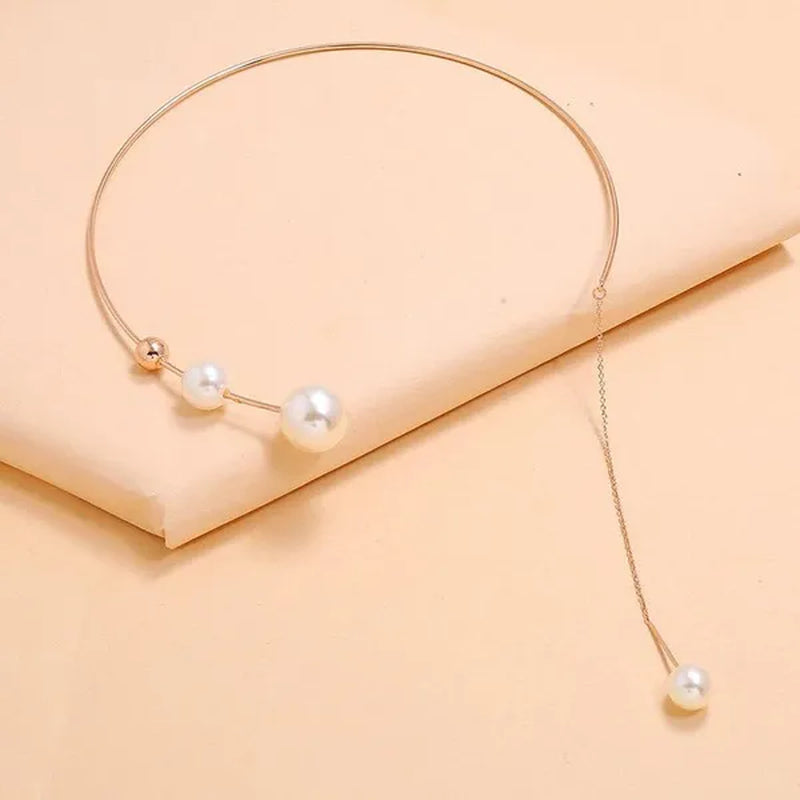 1Pcs Pearl Choker Necklace Elegant Big White Imitation Pearl Choker Necklace Clavicle Chain Fashion Necklace for Women Wedding Jewelry Collar