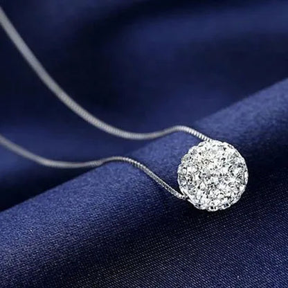 Women's Fashion 925 Sterling Silver Ball Pendant Crysta Diamond Choker Necklace Jewelry