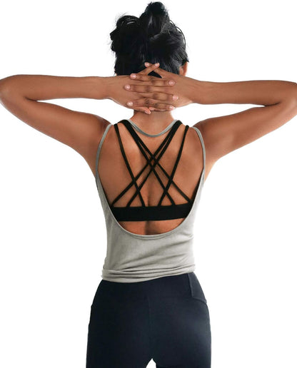 Womens Summer Workout Tops Sexy Backless Yoga Shirts Open Back Activewear Running Sports Gym Tank Tops