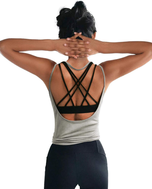 Womens Summer Workout Tops Sexy Backless Yoga Shirts Open Back Activewear Running Sports Gym Tank Tops