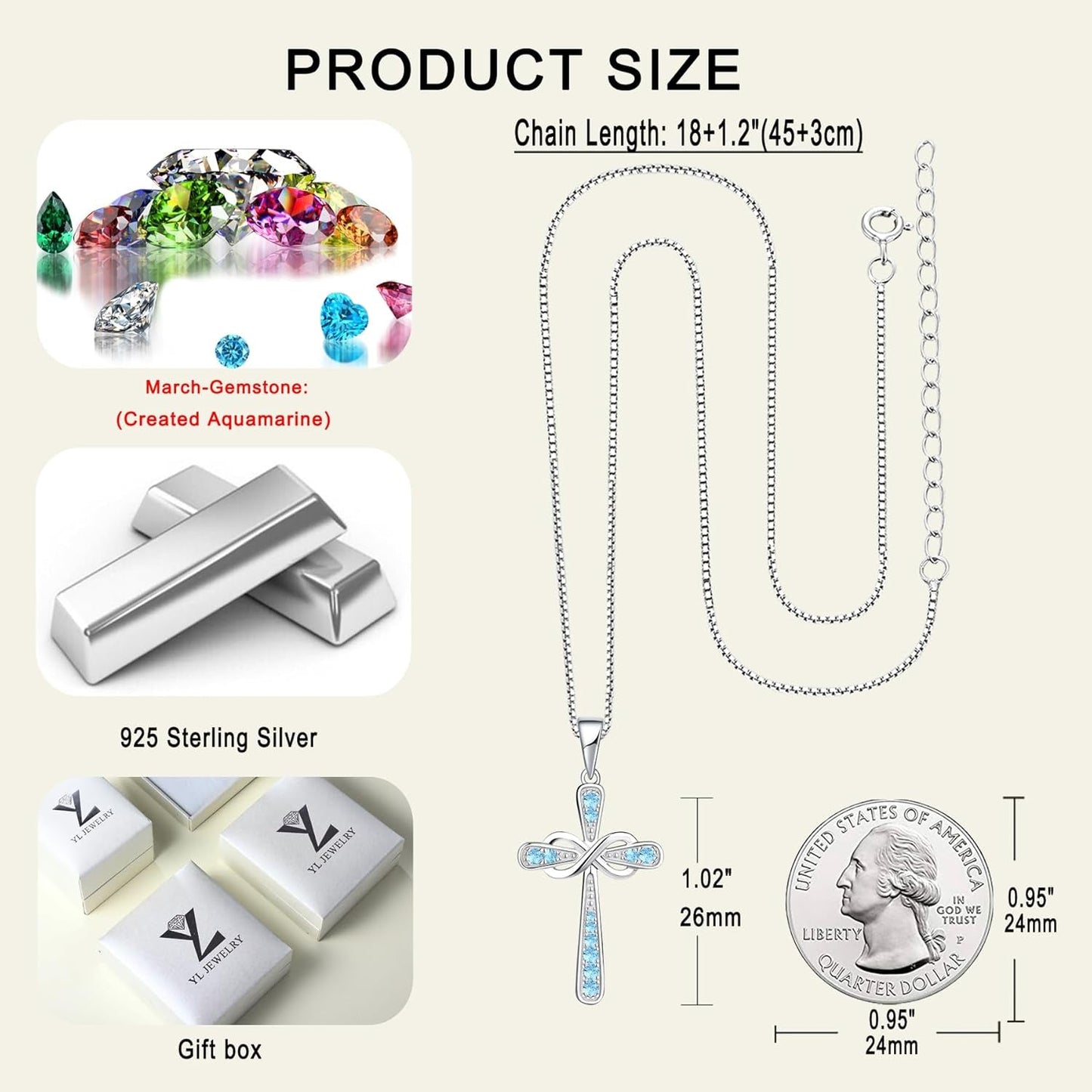 Women'S Cross Necklace 925 Sterling Silver Infinity Pendant Birthstone Criss Jewelry