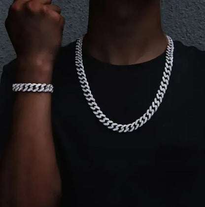 Men's Hip Hop Fashion Luxury 18K Gold and 925 Silver Ice-wound Hip Hop Diamond Watch Miami Cuban Bracelet and Ladies Watch Silver Diamond Bracelet Men and Women Hip Hop Party Jewelry