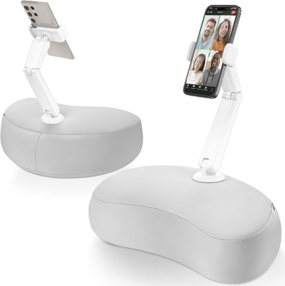 Pillow Phone Holder for Bed, 360° Bed Phone Holder Laying Down, Hands-Free Iphone Stand for Bed/Sofa/Lap, Compatible W/ 4.7"-7.0" Cell Phones, Flexible Dual Arm with Microbead Cushion