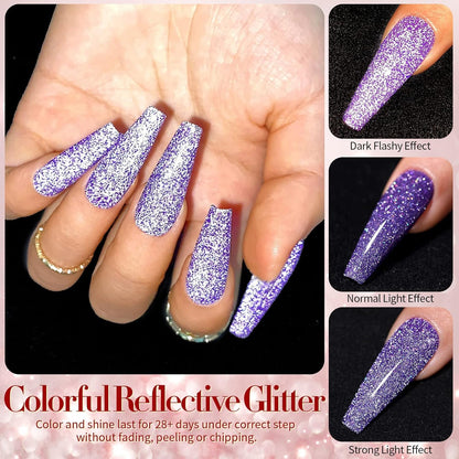 Reflective Glitter Gel Polish Colorful Sparkly Shiny Disco DJ LED Gel Nail Polish Nail Varnish 6PCS 10ML