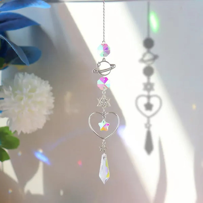 3 Styles Crystal Wind Chime Moon Sun Catcher Diamond Prisms Pendant Dream Catcher Rainbow Chaser Hanging Drop Home Garden Decor Windchime