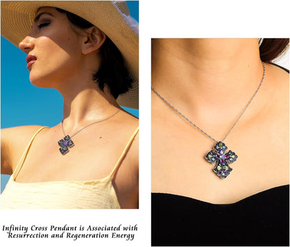 Women'S Stunning Colorful Diamond Cross Pendant Sterling Silver Chain Gemstone Cross Necklaces 18", Various Styles