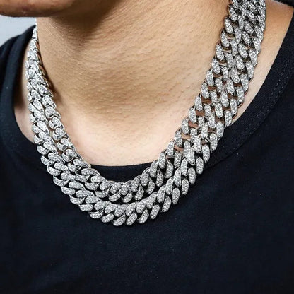 3 Colors 13MM Iced Out Chain Hip Hop Watch Necklace Bracelet Bling Miami Cuban Link Chain Mens Jewelry Set Relojes Hombre