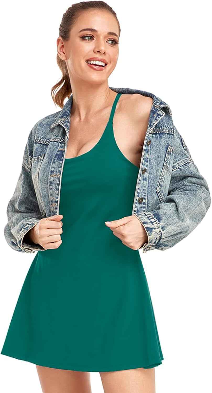 Womens Tennis Dress, Workout Dress with Built-In Bra & Shorts Pockets Exercise Dress for Golf Athletic Dresses for Women