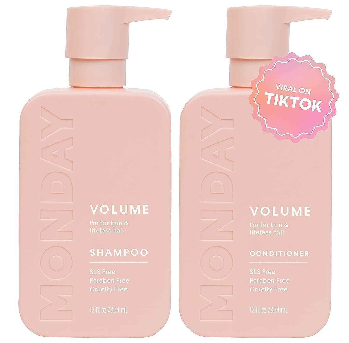 Volume Shampoo + Conditioner Set (2 Pack) 12Oz Each for Thin, Fine, and Oily Hair, Made from Coconut Oil, Ginger Extract, & Vitamin E, 100% Recyclable Bottles