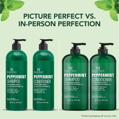 Peppermint Oil Shampoo and Conditioner Set - Hair Blooming Formula with Keratin - Fights Hair Loss & Thinning, Promotes Hair Growth-Sulfate Free for Men and Women - 16 Fl Oz X 2