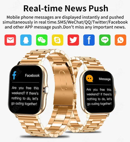 LIGE Smart Watch for Women and Men 1.69" Color Screen Full Touch Fitness Tracker Bluetooth Call Smart Clock Ladies Luxury Gold Smart Watch Relogio Smartwatch