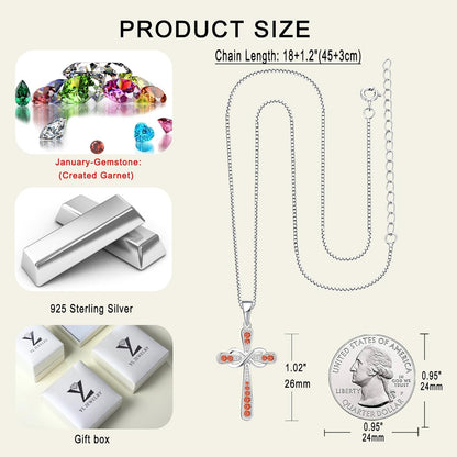 Women'S Cross Necklace 925 Sterling Silver Infinity Pendant Birthstone Criss Jewelry