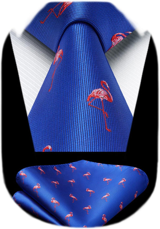 Ties for Men Classic Animal Tie and Pocket Square Set Jacquard Woven Silk Neckties Handkerchief Wedding Party