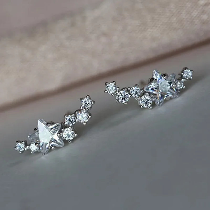 Climber Earrings for Women Silver Plated Lab Diamond Star Stud Earrings Fashion Bridal Engagement Wedding Accessories