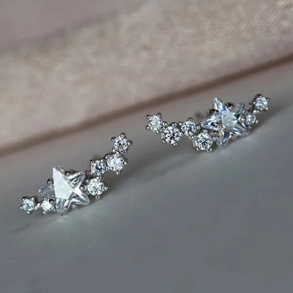 Climber Earrings for Women Silver Plated Lab Diamond Star Stud Earrings Fashion Bridal Engagement Wedding Accessories