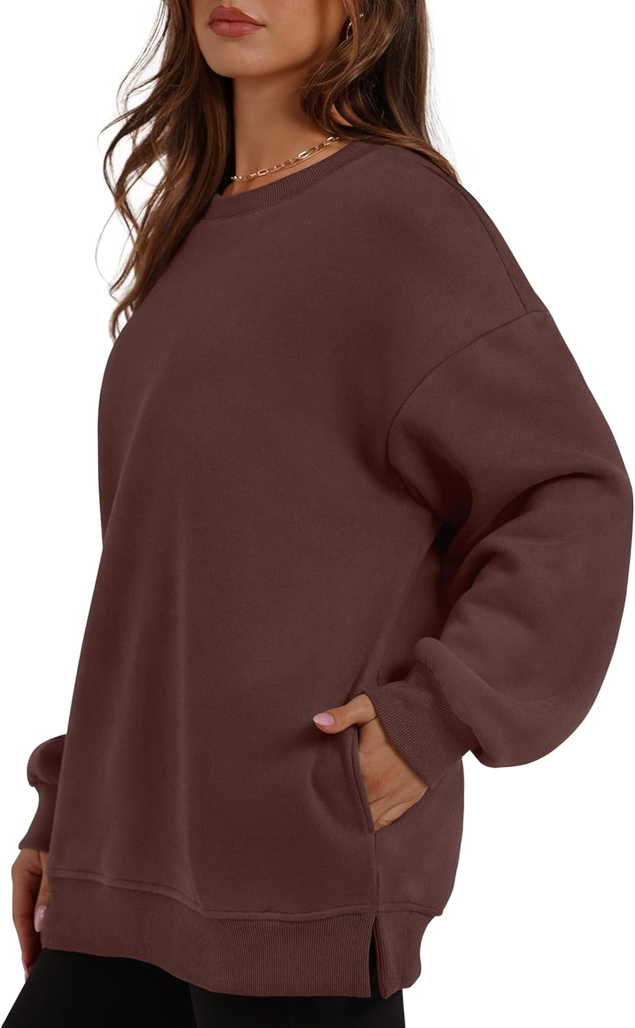 Womens Oversized Sweatshirts Crewneck Long Sleeve Tops Fleece Pullover Fall Fashion Clothes with Pocket