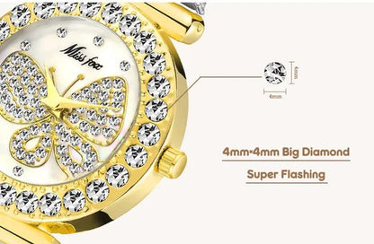 Butterfly Women Watches Luxury Brand Big Diamond 18K Gold Watch Waterproof Special Bracelet Expensive Ladies Wrist Watch