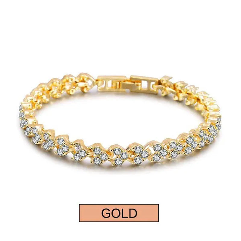 1PC/2PCS Luxury Roman Crystal gold bracelets for women Fashion Heart Chain Bracelets Rhinestone Bangle Wedding Bridal Jewelry Accessories Gifts