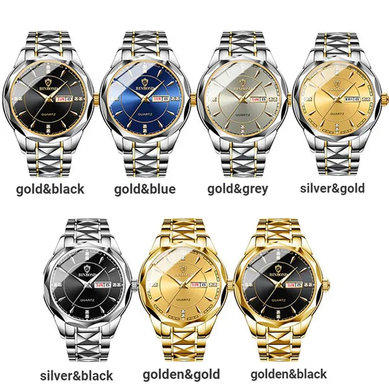 BINBOND Men's Fashion Quartz Watches Ultra Thin Diamond Stainless Steel Watch Waterproof Luminous Wrist Watch