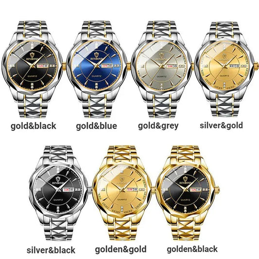 BINBOND Men's Fashion Quartz Watches Ultra Thin Diamond Stainless Steel Watch Waterproof Luminous Wrist Watch