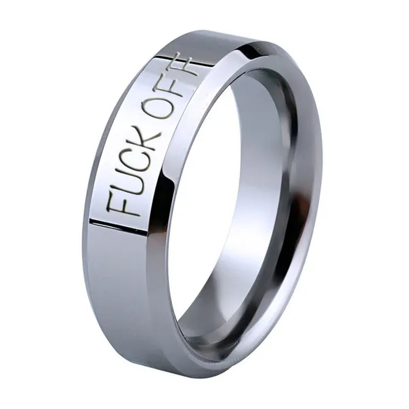 Fuck off Retro Steel Ring Black Silver Tone Male Simple Rings Jewelry Accessories Gifts