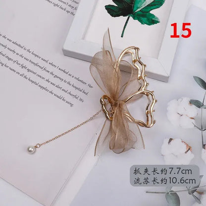 Bow Ribbon Pearl Pendant Tassel Hair Claw Hair Accessories Headdress Metal Grab Clip Hair Clip Shark Clip